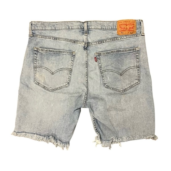 Levi's 412 Jean Shorts Jorts Men 36 W 8” Raw Hem Slim Stretch Denim 90s Y2K Blue - Picture 1 of 13